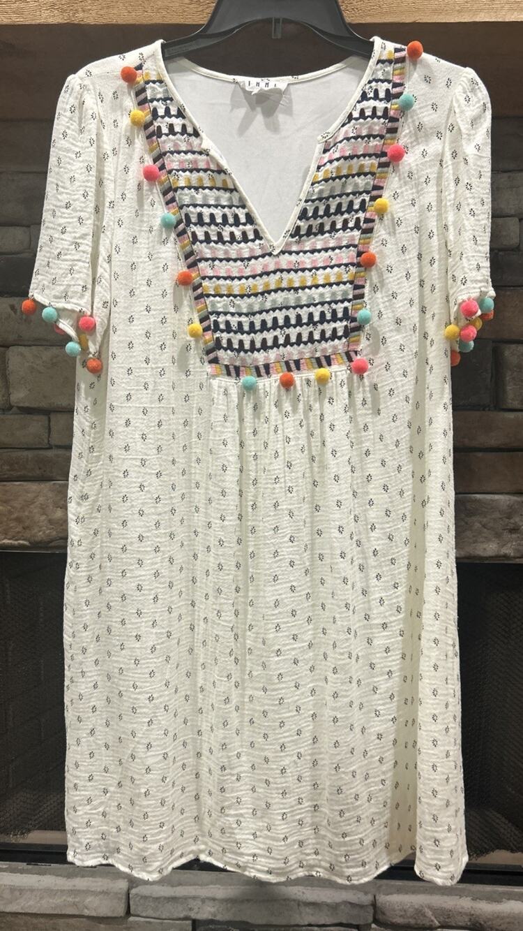 Women’s Anthropologie THML Pom Pom Embroidered Dress Size M *A2